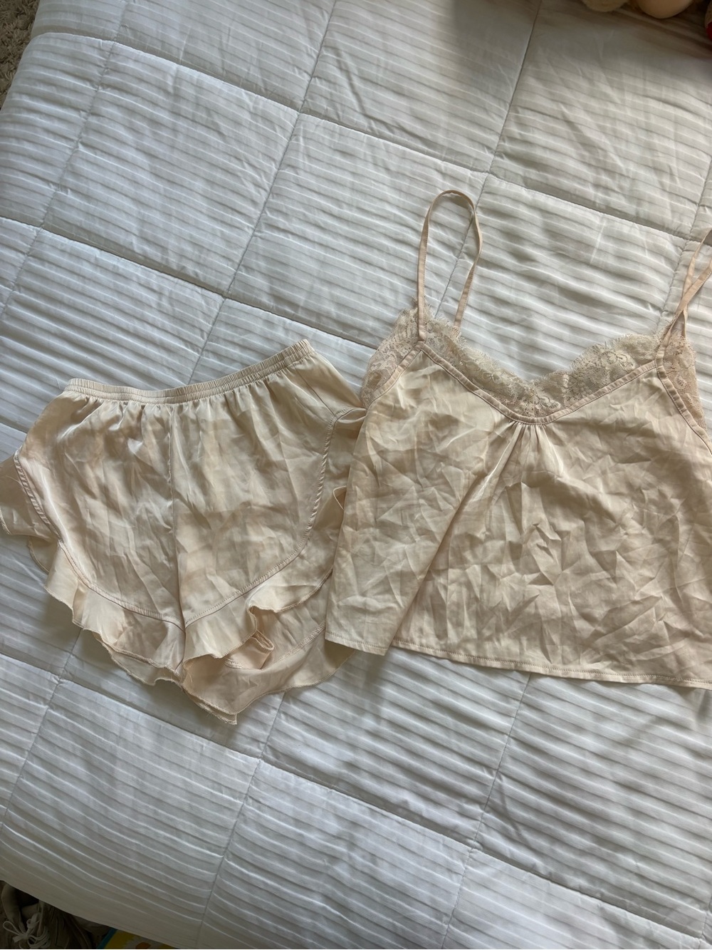 Princess Polly Cream Lace-Trim Satin Cami & Shorts Pajama Set